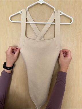 Abercrombie & Fitch Cream Crossback Ribbed Bodysuit